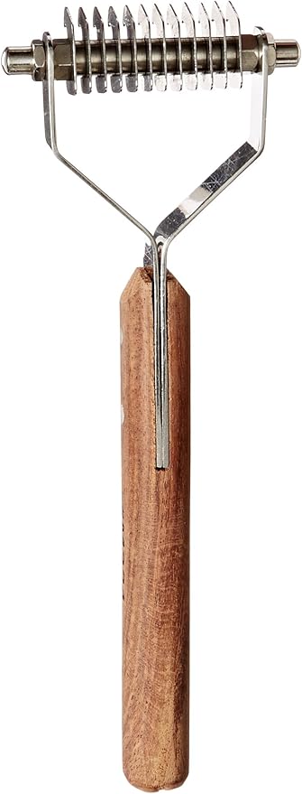 TAMSCO Stripping/Dematting Comb (12 Blade) Wooden Handle Wooden Handle Stainless Steel12 Teeth Comb Curved Ends for Safety