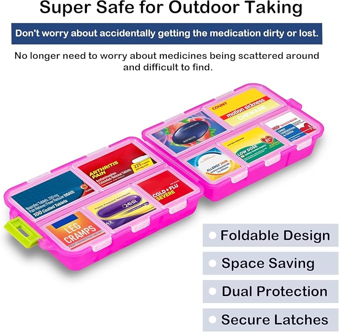 3 Pack Extra Large Pill Organizers with Medicine Labels, Pink White Grey | Includes 3 extra large cases with 3x161 labels and 10 compartments each for 7-day planning and travel