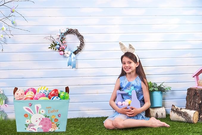 Sanjiaofeng Rectangular3Pack Easter baskets , Kids Easter Storage Bins Organizer.Boys and Girls,Easter Bunny Eggs Decor,Toys,Books,Easter Gifts . (3Pack Easter)