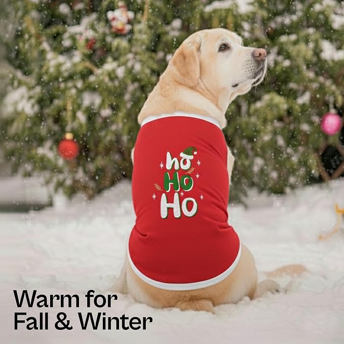Parisian Pet Red Dog Tshirt - Embroidered “ ho Ho Ho “ Dog Christmas Shirt - Lightweight 100% Cotton Shirt - Sleeveless Clothes - Machine Washable Dogs Vest - Shirts for Large Dogs - 5XL