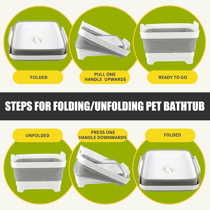 9L Small Puppy Kitten Bath Tub: 12IN Collapsible Tiny Dog Cat Shower Tub | Portable Bathtub for Chihuahua Yorkie Pomeranian Bichon Maltese Shih Tzu Toy Poodle, Foldable Washing Station Indoor Outdoor