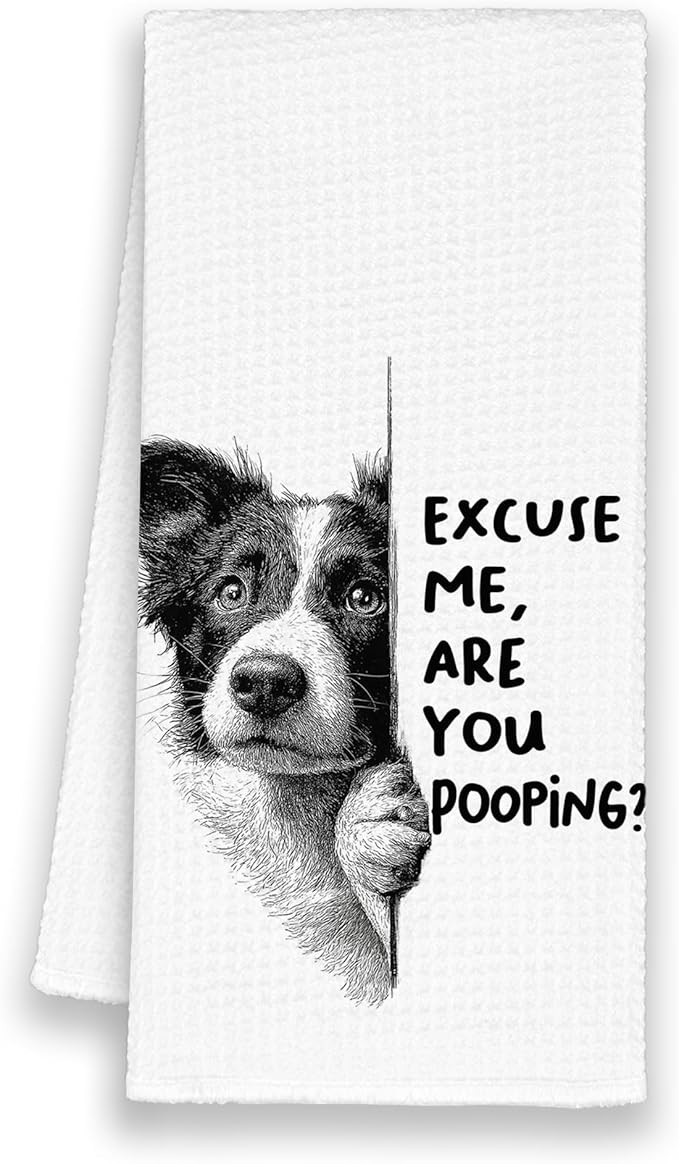Funny Dog Border Collie Bathroom Towels, Cute Rustic Hand Kitchen Towels Gifts for Dog Lovers, are You Pooping Bar Dish Towel Decor for Dorm Bar Cafe 16x24in