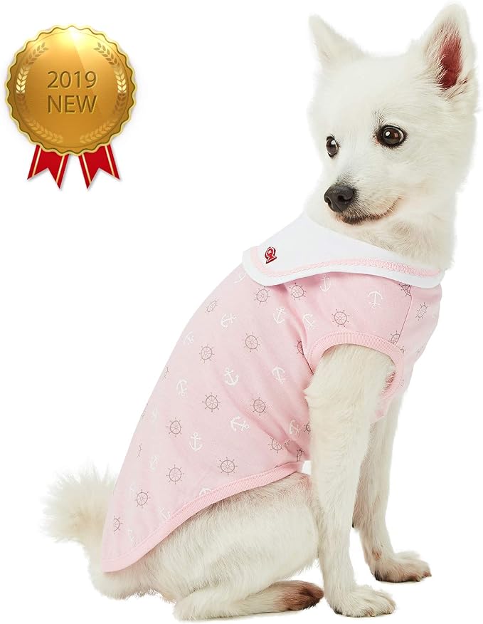 Blueberry Pet Soft & Comfy Summer Vacation Beach Cotton Dog T-Shirts, 2 Pack, Sea Lover Girl Power Shirts Tank Top Clothes, Back Length 12", for Small Medium Dogs