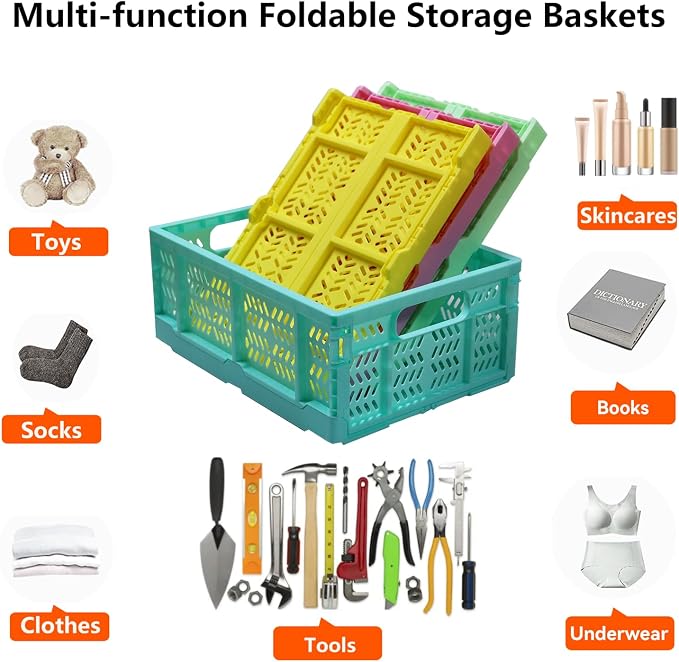 4 Pack 20L Large Closet Storage Baskets Bins for Shelves | Foldable Closet Organizers and Storage with Handles Home Organization | Plastic Collapsible Baskets for Organizing Clothes