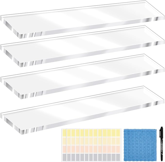 Catcan 4Pcs 13x3In Medicine Cabinet Shelf Replacement | Acrylic Medicine Shelves with Waterproof Labels Marker and Cleaning Cloth for Bathroom Kitchen Storage
