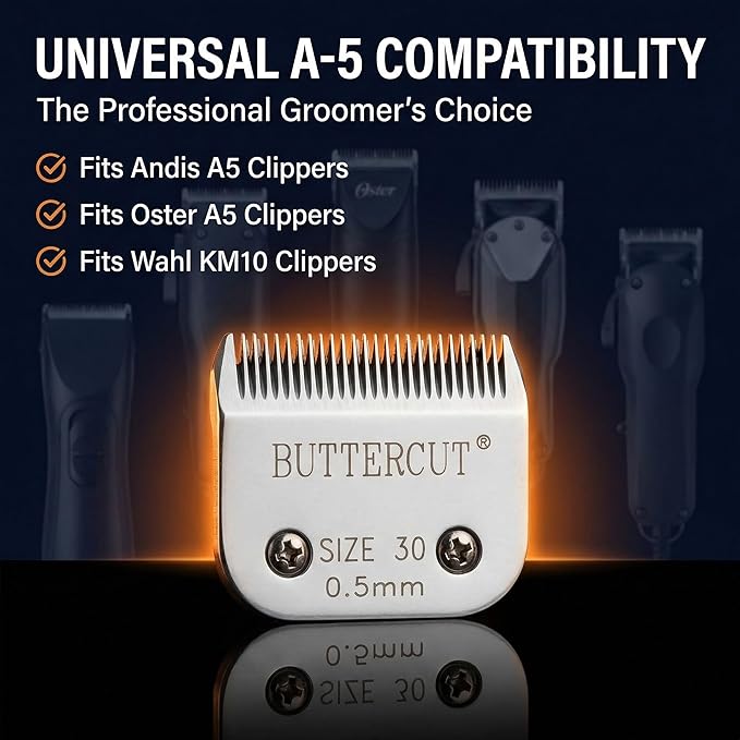 Geib Buttercut Detachable Replacement Dog Clipper Blade - Size-30, Stainless Steel Long-Lasting Sharp Edges, 1/50-Inch Length, Compatible with Andis A5, Oster A5, Wahl KM10, Size-30 Dog Grooming Blade