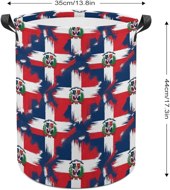 Collapsible Clothes Basket with Handles Dominican Republic Grunge Flag, Large Waterproof Laundry Hamper for Toy, Towel, and Home Organization