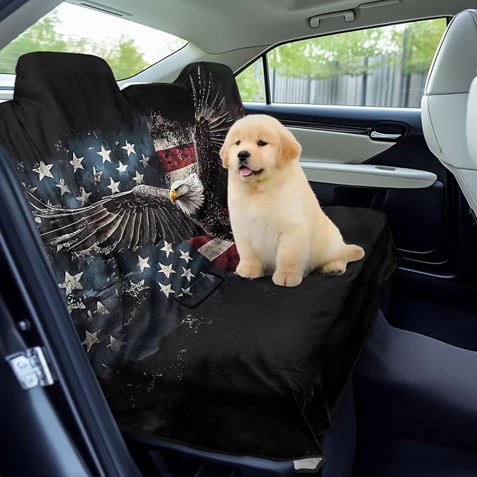 Renewold Pet Dog Car Back Seat Cover Car Seat Towel Cover Foldable Auto Rear Bench Towel Blanket for Running Yoga Workout Outdoor American Flag Eagle Athletic Travel Automotive Interior Accessories