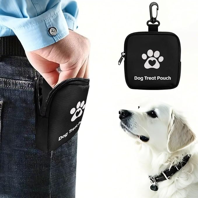 Black Dog Treat Pouch, Multifunctional Pouch for Outdoor Activities and Pet Walks, Multi-Functional Puppy Snack Storage Bag, Travel Pet Treat Container for Dog Owners and Trainers