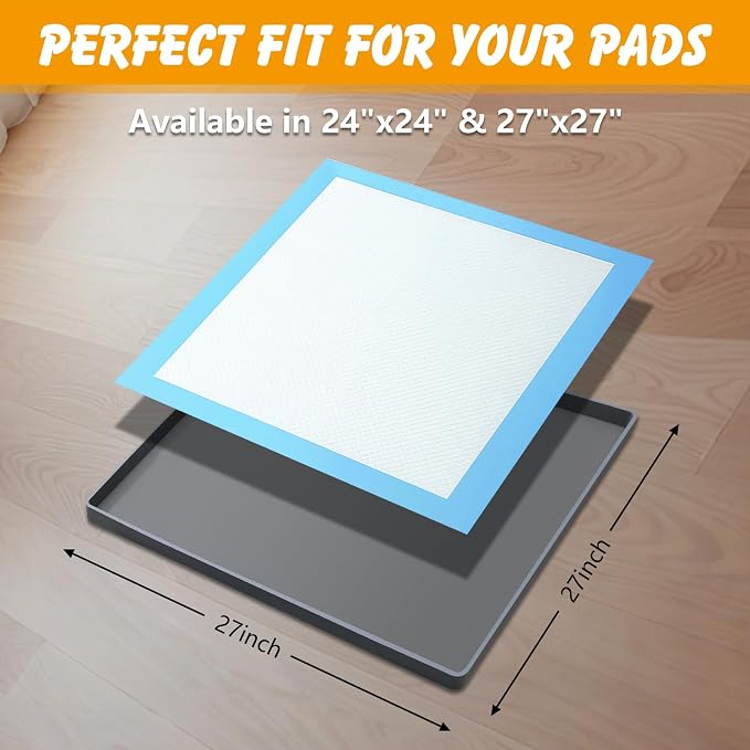 ondware Silicone Dog Pee Pad Holder for 27 x 27 in Pads, Leak-Proof Tray | Raised edges, non-slip base, waterproof silicone, easy clean, portable for home or travel