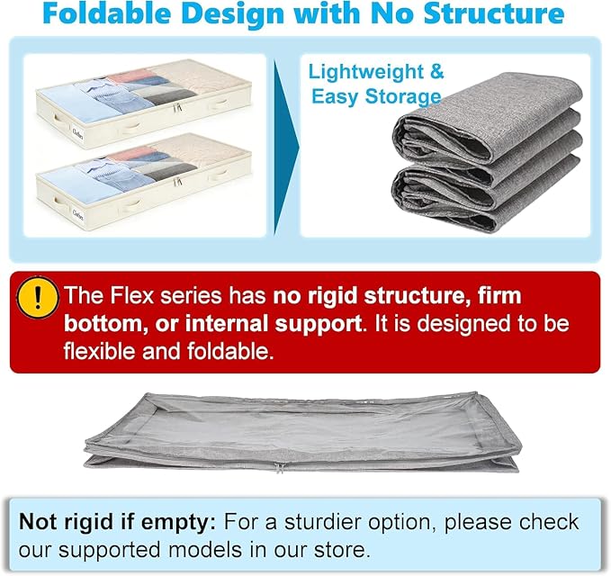 4 Inch Low Profile Under Bed Storage Drawer 4 Pack, Lightweight Underbed Clothes Storage Container Bins With NO STURCTURE, Shallow Storage Bag for Dorm & Home, With Clear Lids & Water-Resistant Fabric