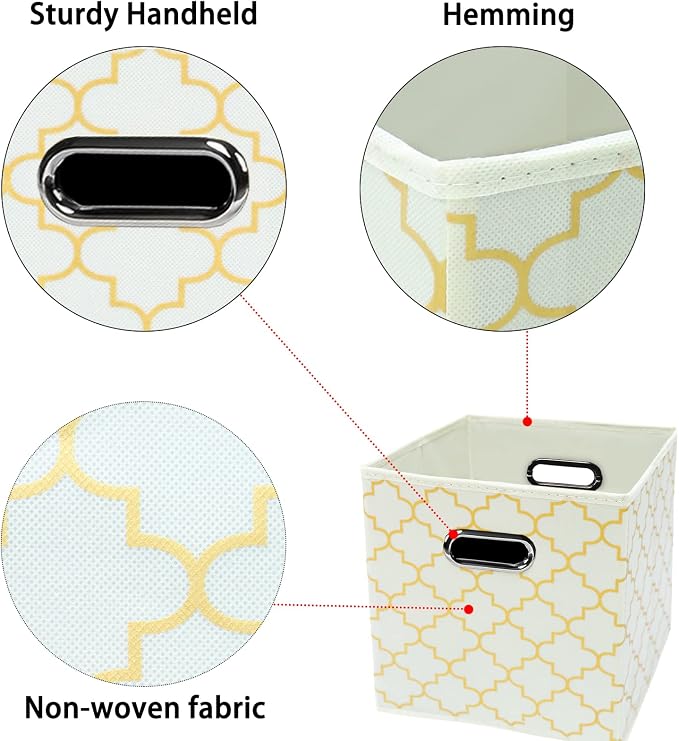 Black Foldable Storage Cubes Bins , Fabric Storage Box Cubes Organizer Baskets with Dual Handles for Home Organizer Creamy-White Gold