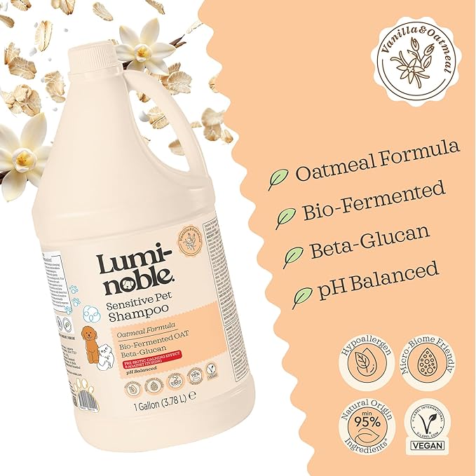 Hypoallergenic Sensitive Dog Shampoo - Dog & Cat Oatmeal, Collagen Infused & Best Vanilla Scent - Vegan, Anti-Itch Formula for Itchy, Dry Skin, Pet Shampoo – Natural Grooming for Pets 1 Gallon
