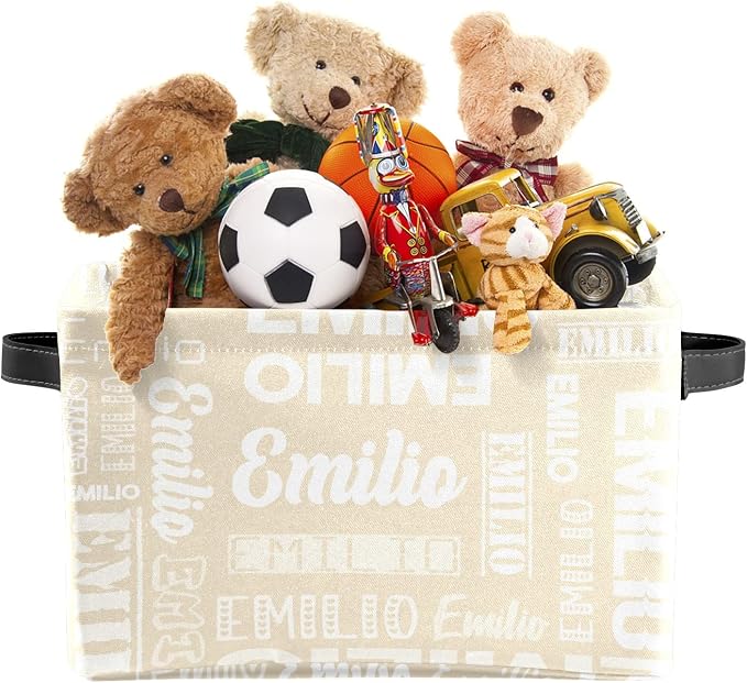 Personalized Toy Box Storage Bins for Boys Girls with Name, Kids Custom Storage Basket Cubes Organizer with Handles, Shelf Closet Storage Baskets Bin Customized Gift, 1 Pack