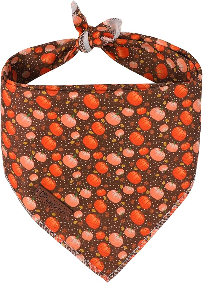 Fall Pumpkin Dog Bandana, Halloween Autumn Leaves Triangle Bid Scarf with Pumpkin Pattern, Cotton Pet Kerchief for Girl Boy Dogs or Cats, Cute Puppy Bandana Fancy for Dogs