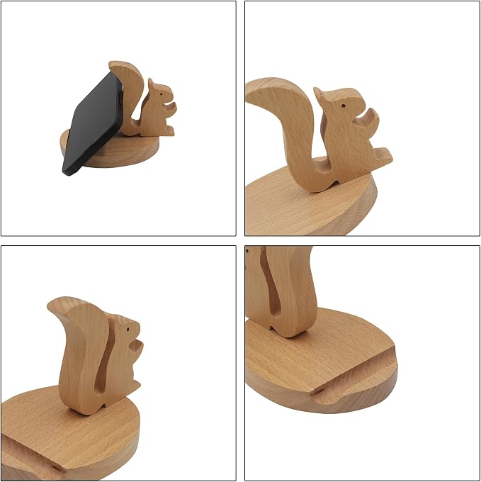 Cute Animal Cellphone Stand Holder Wooden Smartphone Desk Holder for Mobile Phones Cartoon Phone Stand Desk Ornament