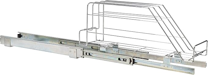 Household Essentials Glidez Multipurpose Chrome-Plated Steel Pull-Out/Slide-Out Storage Organizer for Cookware and Bakeware - Fits Standard Size Cabinet or Shelf, Chrome
