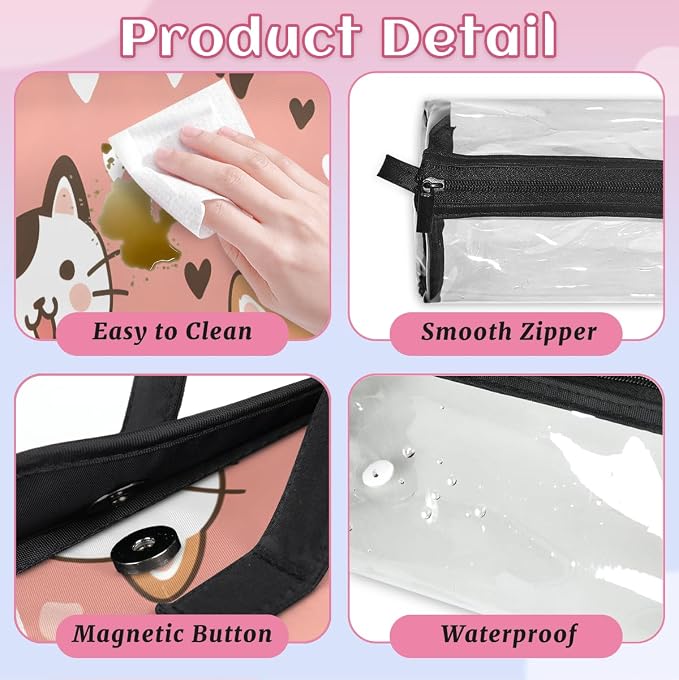 Cat Makeup Bag for Women Hanging Roll-Up Travel Organizer Toiletry Kit with 4 Removable Compartments, Cat Paws Print