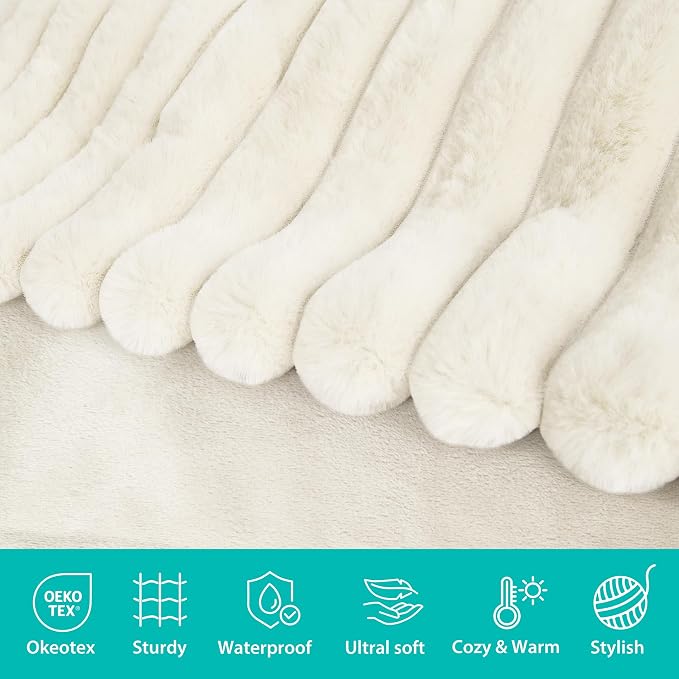 Waterproof Pet Blanket for Large Dogs & Cats - Reversible Calming Plush, Washable Furniture Cover for Couch, Bed, Car Seat, Blocks Leaks, Stains & Pet Fur (Cream, 50"x60")
