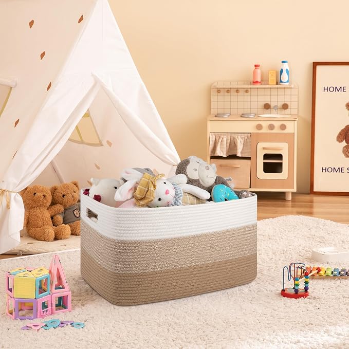 OIAHOMY Blanket Basket Laundry Basket Dog Toy Basket 75L Light Yellow | Large Storage Basket,Baby Basket,Toy Storage,Woven Rope Basket for Blankets,Blanket Storage for Living Room
