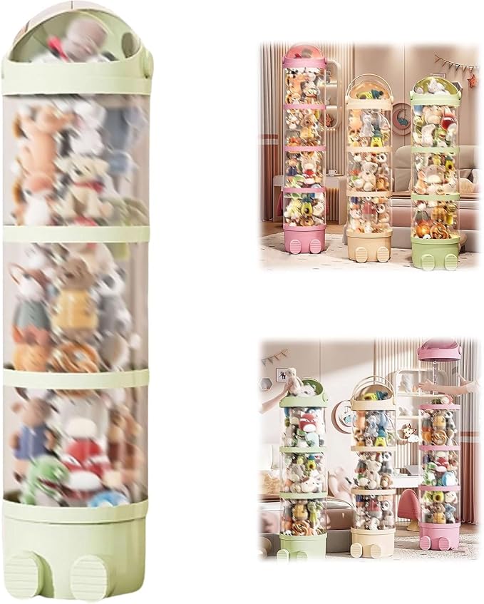 Clear Storage Tube Organizer, Vertical Stuffed Animal Display Container with Pull Button, PET Storage Tower for Plush Collection and Home Organization (GNB, 51.18 in)