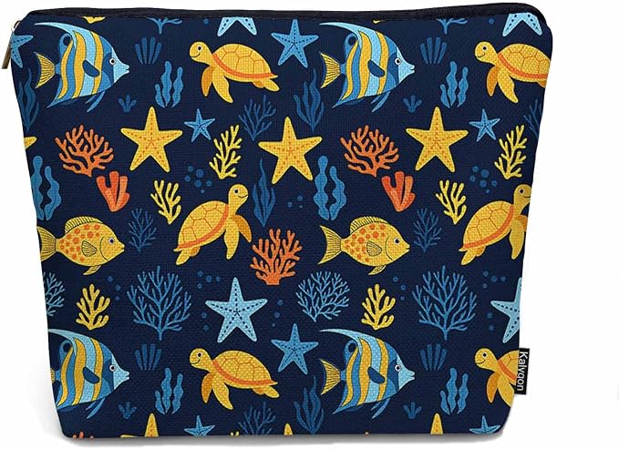 Sea Animal Makeup Bags Makeup Organizer, Ocean Sea Turtle Starfish Seaweed Flax Toiletry Bags Travel Cosmetic Bag Makeup Purse Pouch Skincare Bag Wallet Bags For Women Female Mom Daughter