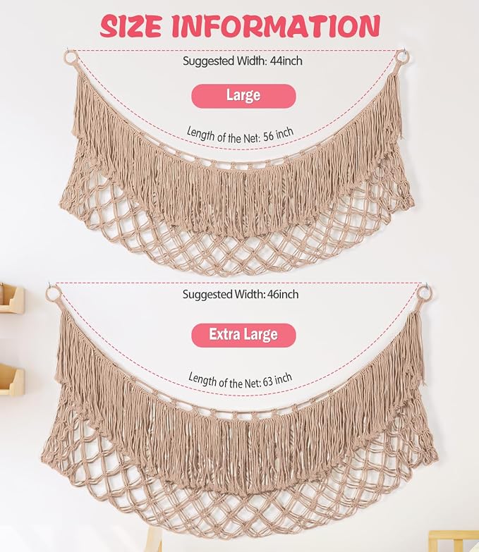 Stuffed Animal Hammock - Extra Large 63'' Long (Creamy Brown) | Premium Cotton Hand-knitted, Beautiful Long Tassel, Storage Hanging Organizer, Can Fit Stuffed Animals 40 Piece or More