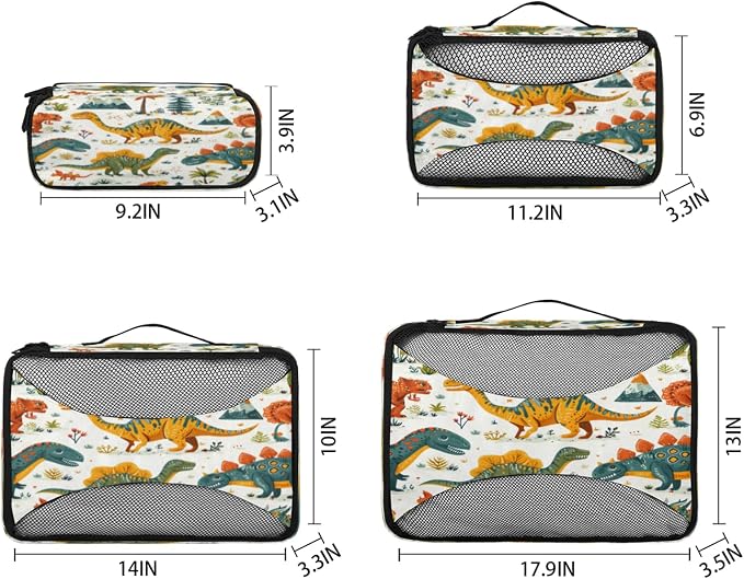 Dinosaur Packing Cubes for Travel, Luggage Packing Organizers, Cartoon Dinosaurs Travel Accessories Large Toiletries Bag for Clothes Shoes Cosmetics Toiletries