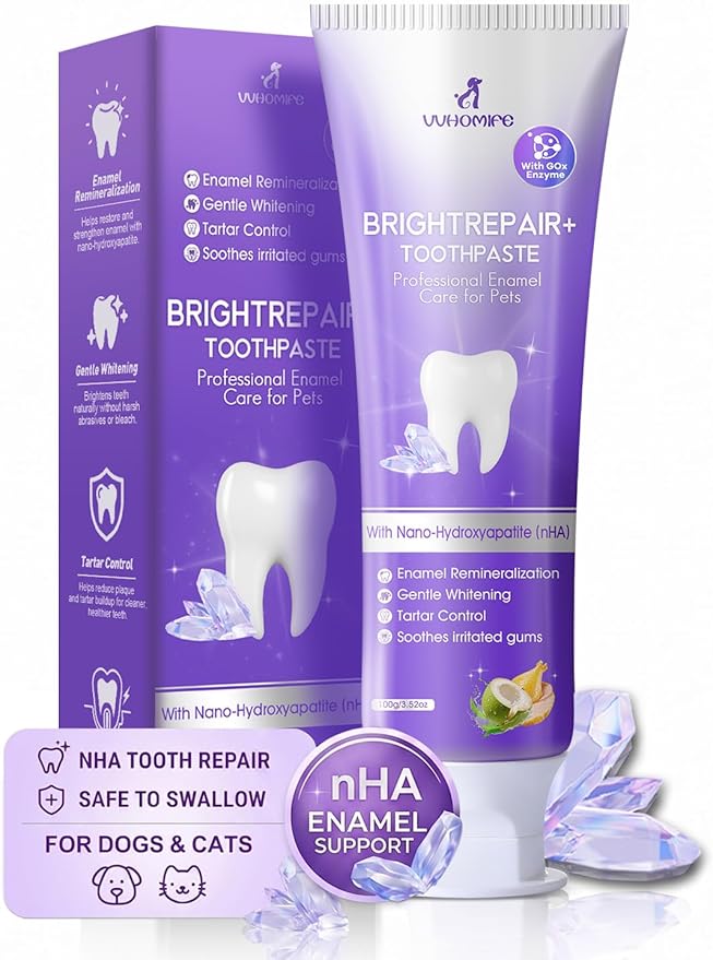6% nHA Pet Dual-Enzymatic Toothpaste, Sensitive Teeth Care for Dogs & Cats, Remineralizes Enamel & Repairs Early Cavities, Plaque Control & Fresh Breath, Safe to Swallow, 3.52oz