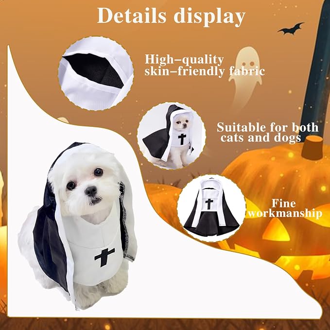 Pet Cat Dog Nun Costume: Cloak Outfit Small Cat Dog Halloween Cosplay Outfit Costume Nun for Small Dogs Puppy Dress Up Pets Apparel Holiday Party Clothes