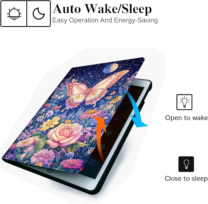 for Microsoft Surface Go 4/3/2/1-10.5" 2021 Tablet Case,Auto Wake/Sleep,Adjustable Stand Protective Cover - Butterfly Flower
