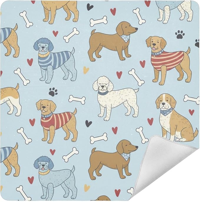 Emelivor Pets Blue Dogs Print Self-Adhesive Magic Cloth Makeup Bag Foldable Cosmetic Bag for Travelling Protective Wrap for Camera Travel Organizer for Cosmetics Electronics, 21.7x21.7in