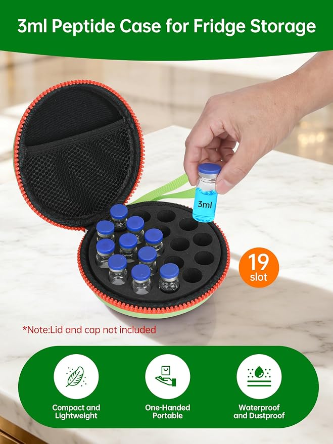 19-Slot Peptide Case for Fridge ＆Travel, Peptide Storage Case for 3ML Vials | Vial Holder Storage for Insulin Vials, Peptide Vials, Ampoules, Sample Vial ect. Fits Diabetics, Traveler, Lab ＆ DIY, Orange