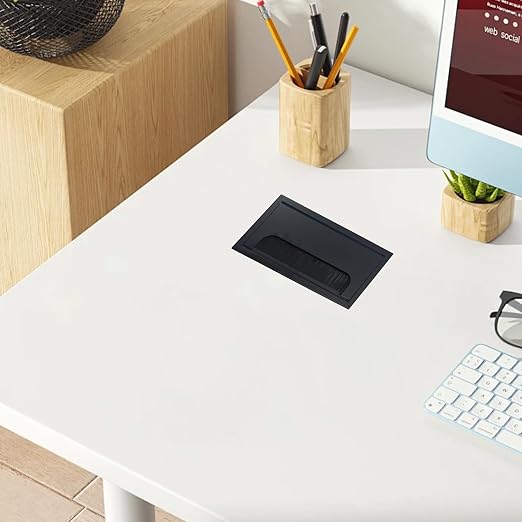 2PCS 6.3"x3.15" Metal Rectangle Cable Grommet, Wire Management Cover with Soft Brush Strip, Desk Wire Organizer for Computer Table Office Furniture (Black)