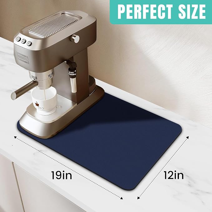 Coffee Mat Super Absorbent Dish Drying Mat Coffee Bar Mat 12"x 19", Blue