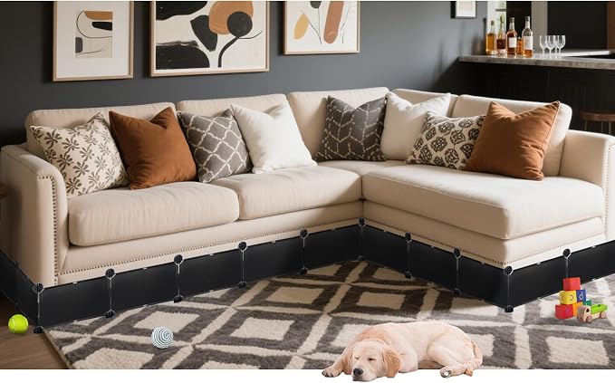Under Couch Blocker, 6.7" H x 248" L in Total Couch Blockers for Pets, Adjustable Under The Couch Blocker Prevents Pets Under Furniture, Black