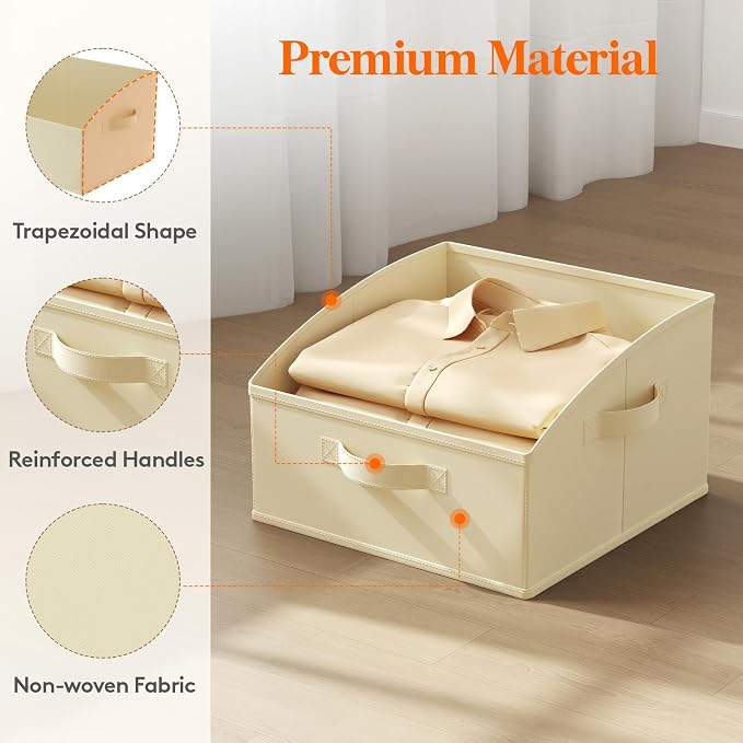 Lifewit Trapezoid Closet Storage Bin for Shelf, 6 Packs 16L, Beige | Non-woven Closet Organizer Baskets with Handles, Foldable Clothes Containers Boxes for Clothing, Book, Purse, Medium