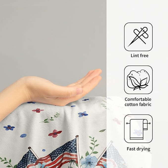Giwawa American Patriotic Floral Hand Towels for Bathroom Red Flower Vase Decorative Kitchen Towel Memorial Day Soft Fingertip Dish Guest Towels