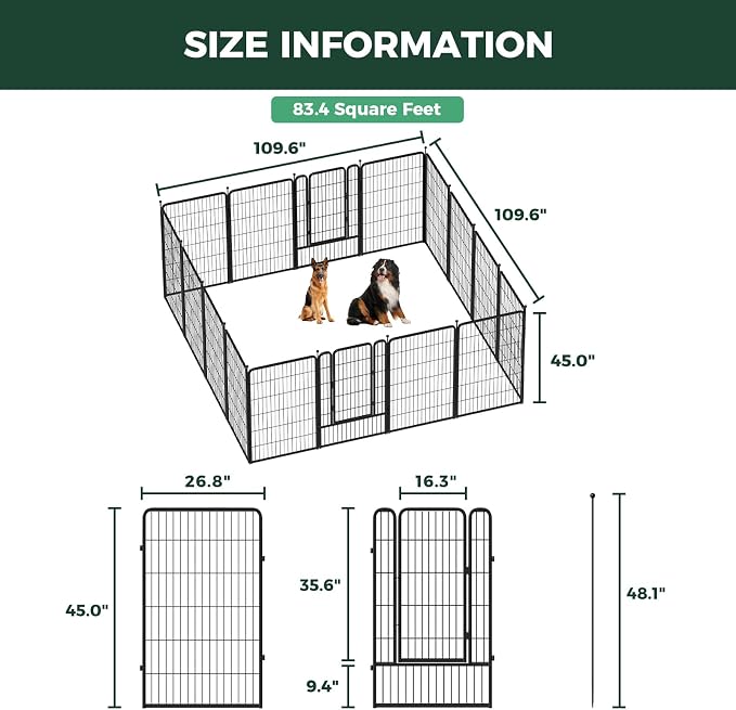 FXW Rollick Dog Playpen, Indoor, Yard & RV Camping, 45" H, 16 Panels | Easy setup, Heavy-duty, DIY layouts, for Large Dogs, Patented