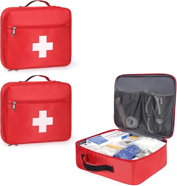 Gatycallaty First Aid Bag Empty Emergency Treatment Medical Bags Multi-Pocket for Home School Office Car Traveling Hiking Trip Daycare (Large, Pack of 2)