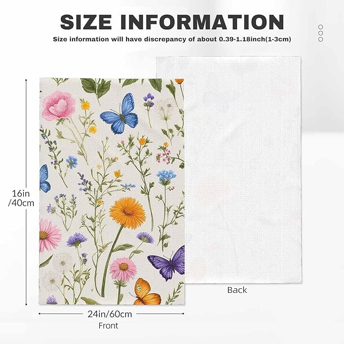 Vintage Floral Waffle Kitchen Dish Cloths Herbs Wild Flowers Botanical Colorful Ultra Soft Absorbent Quick Drying Dish Towels 16 X 24 Inches Set of 2