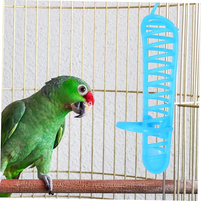 Toyvian Parrot Food Rack Durable Hanging Fruits Feeding Device with Safety Lock Easy to Install Stand Rack for Parrots and Birds Blue