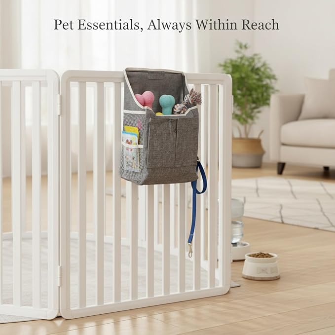 1 Pack Hanging Pet Fence Storage Bag, Vertical Mesh Organizer for Dog Playpen Accessories, Polyester Pocket for Treats and Toys