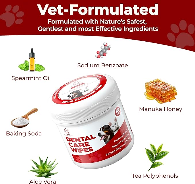 Pets & Pupps Dog Teeth Cleaning Wipes, Cats & Dogs Tooth Brushing Kit to Remove Plaque & Tartar Buildup, Dog Toothbrush and Toothpaste Alternative for Dog Breath Freshener & Dental Care - 50 Count