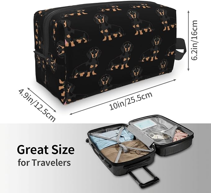 Dachshund Weiner Pet Dogs Print Travel Toiletry Makeup Bag for Women and Men, Large Capacity Organizer, for Accessories, Cosmetics, Shampoo, Brushes and Essentials