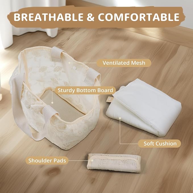 ONECUTE Dog Carrier for Small Dogs Rabbit cat with Lace Design, Cotton Bag, Dog Carrier Soft Sided, Collapsible Travel Puppy Carrier (Beige, 9.4" L x 5.9" W x 9.4" H)