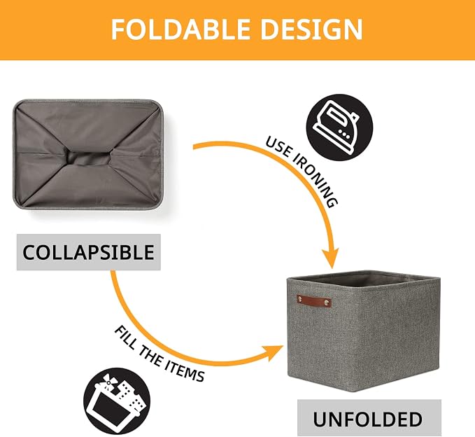 DULLEMELO Grey Storage Baskets for Organizing 2 Pack 16"x12"x12" Fabric Shelf Baskets for Gifts Empty Large Storage Organizer for Closet,Clothes,Toys,Bedroom (Grey)