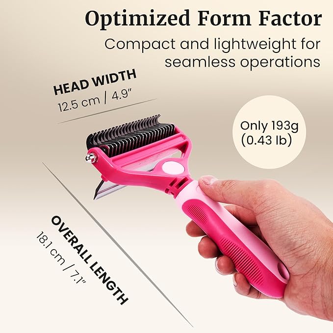2-in-1 Deshedding Brush and Dematting Rake for Dogs – Double Coat Undercoat Grooming Tool for Medium to Large Breeds, Reduces Shedding by Up to 95%