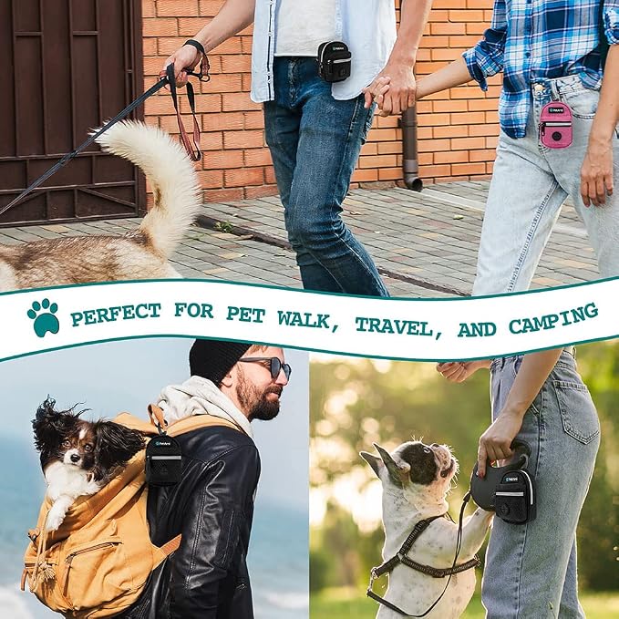 PetAmi Dog Poop Bag Holder for Leash, Waste Bag Dispenser Pet Pouch, Black | Doggy Puppy Walking Accessories Travel Camping, Dog Treat Pouch Supplies Must Have, Doggie Poo, Jogging, Walks