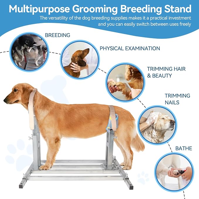 Dog Breeding Stand, Stainless Steel Breeding Stand for Dogs, Shoulder Height 17.5 IN-35.5 IN,Pet Fixed Bracket for Medium to Large Dogs,Adjustable Height and Length,Strong Grooming Breeding Stand（L）